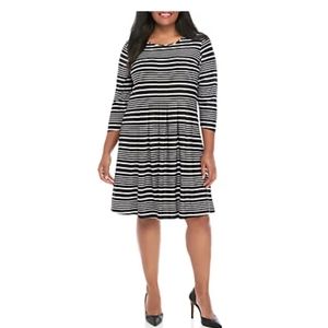 Kim Rogers Plus Size 3/4 Sleeve Stripe Dre…